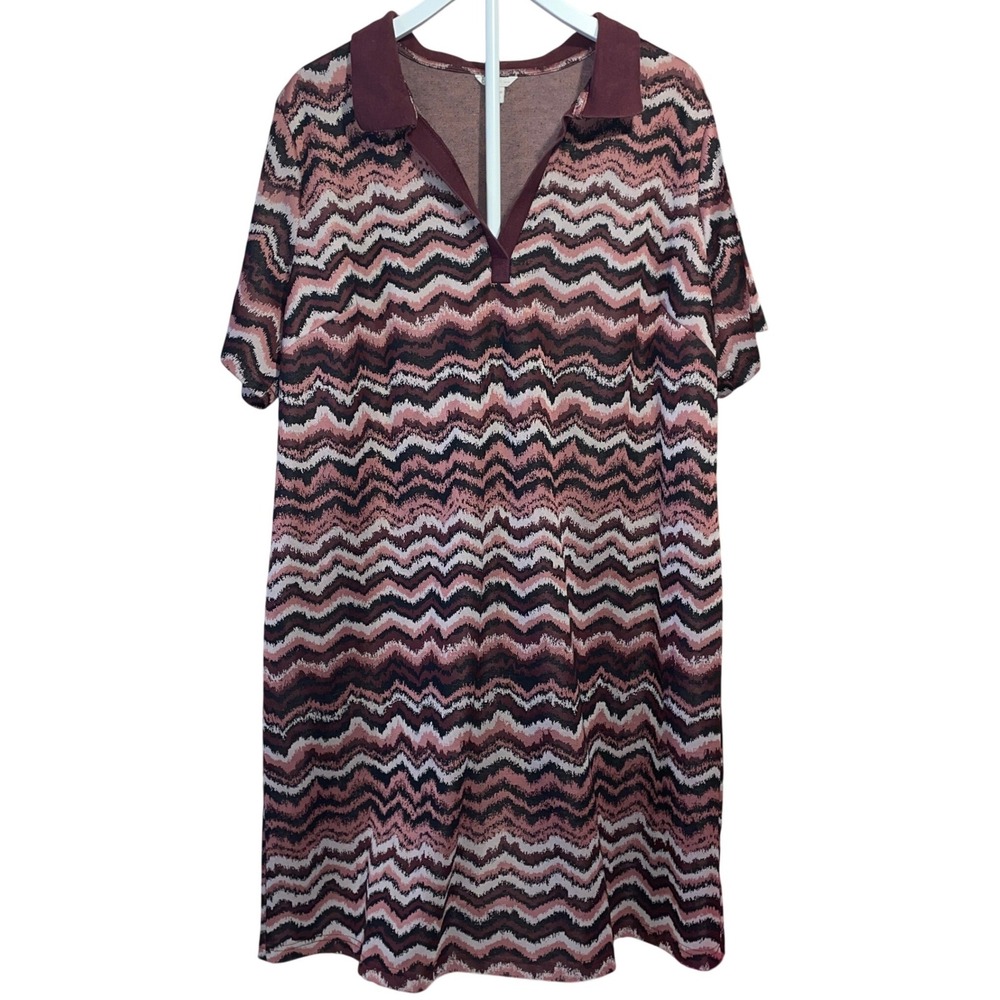 Cato Plus Size Polo Dress Burgundy Chevron Print Casual Shift Dress 26W